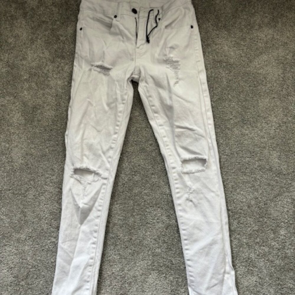 Men's Distressed White Jeans Size 26W